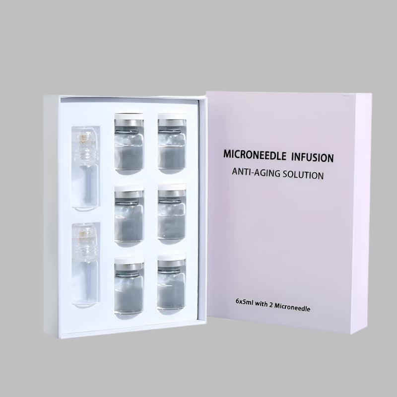 Vellura Microinfusion System – microneedling device with glass serum bottle on background