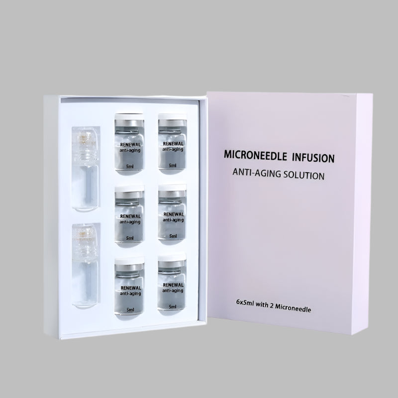 Vellura Microinfusion System – microneedling device with glass serum b six ottle on a white background