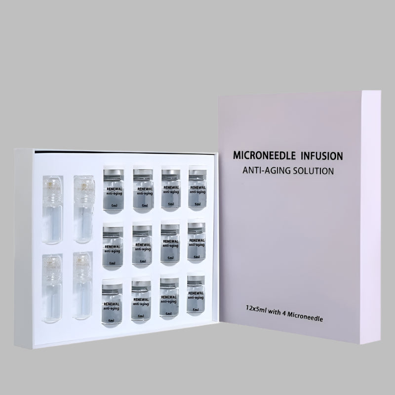 Vellura Microinfusion System – microneedling device with glass serum twelve bottle on a white background