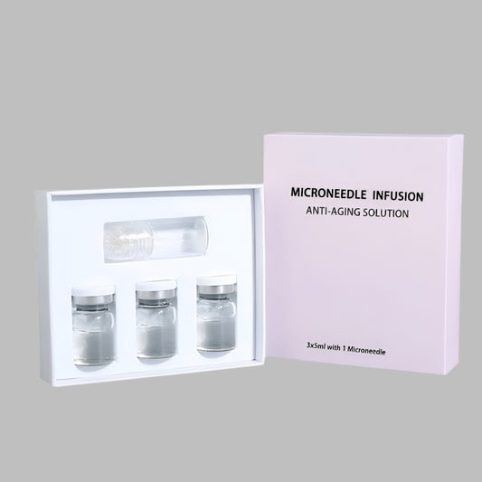 Vellura Microinfusion System – microneedling device with glass serum bottle on a white background

